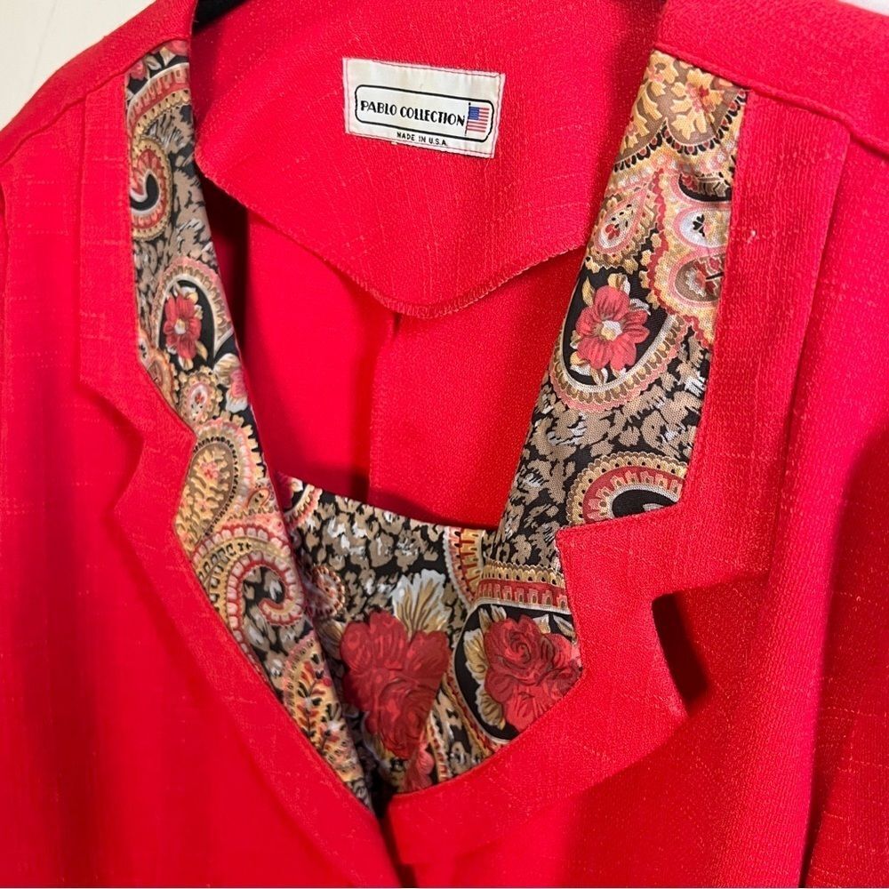 Vintage 80s 90s Pablo Collection Short Sleeve Red Paisley Midi Skirt Suit Set 16 - Picture 8 of 8